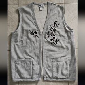 Gray Embroidered Floral Vest